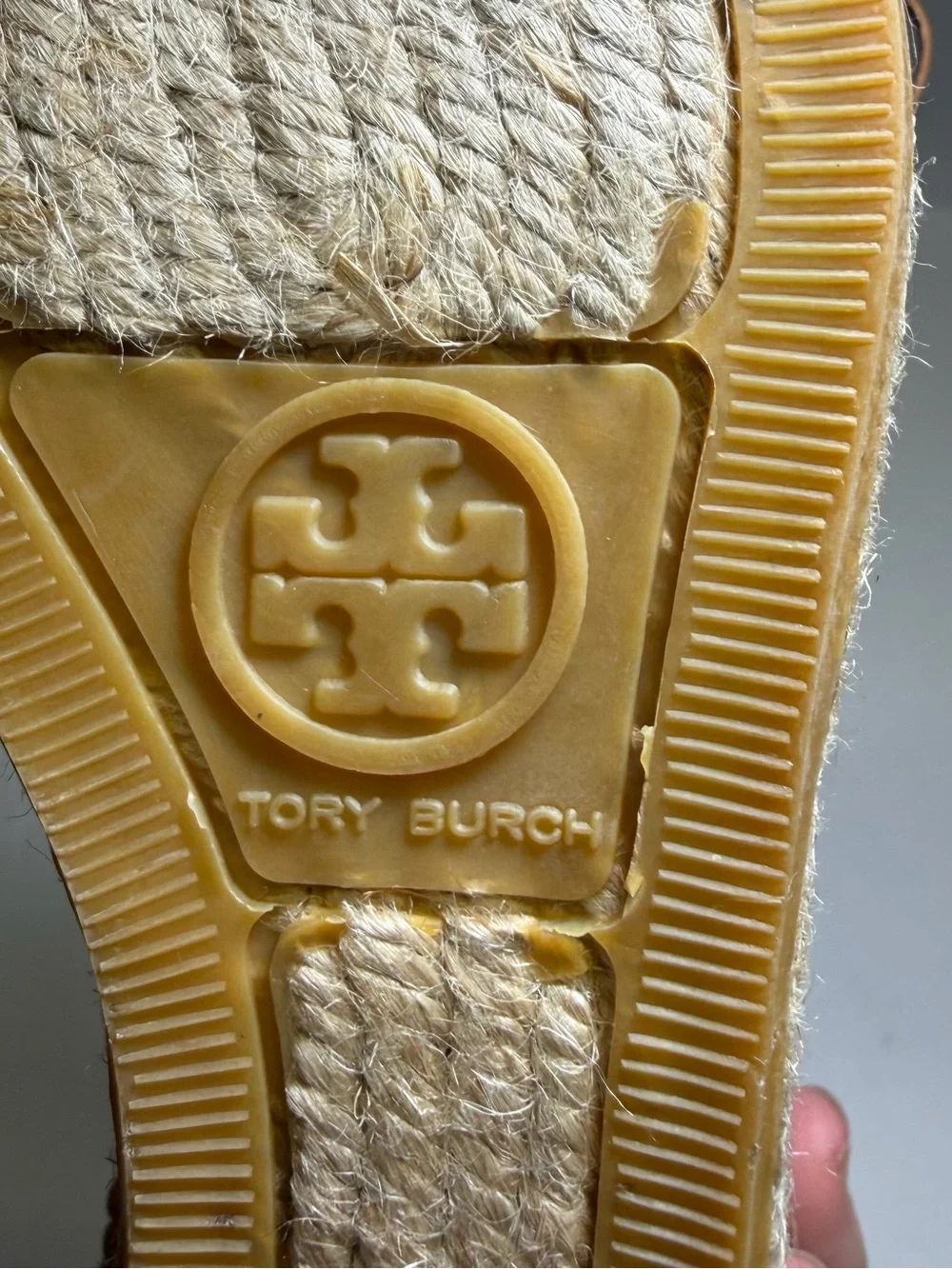 Tory Burch Black Canvas Espadrille Wedges with Tan Leather Trim Size‎ 7